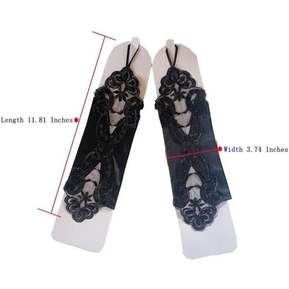 Women's A-Champagne Sequins Beads Fingerless Satin Gloves Party Prom Accessories